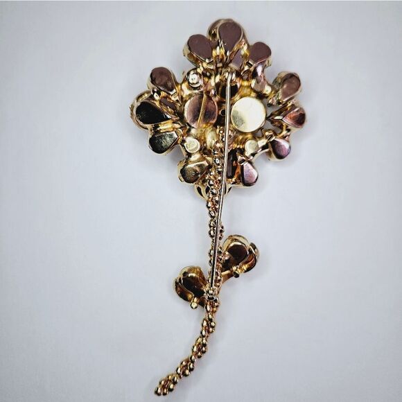 Vintage Large Rhinestone Amber Floral Flower Brooch Pin Juliana Weiss Kramer - Picture 11 of 16